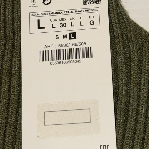 ZARA WOMEN RIBBED KNIT CROP MOCK NECK OLIVE Green TOP SIZE L.NEW WITH TAG - Picture 5 of 7